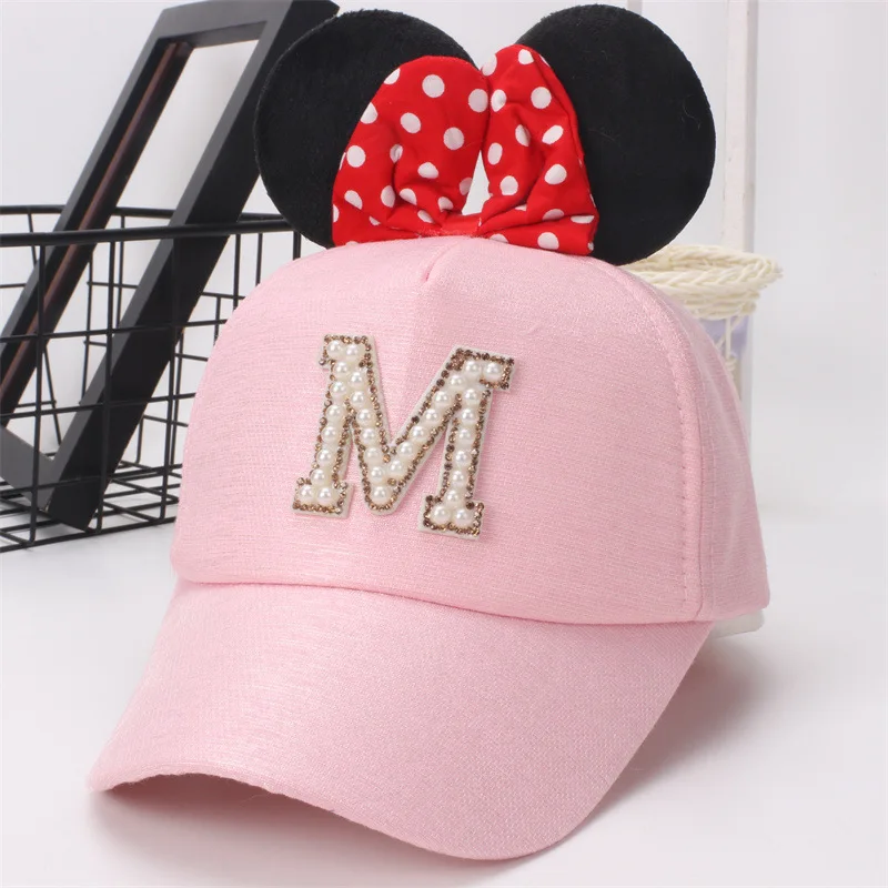 Disney Children\'s Hats Minnie Mouse Bow Big Ears Baseball Caps Pearl M Duck Tongue Hat Spring Autumn Casual Sun Protection Hat