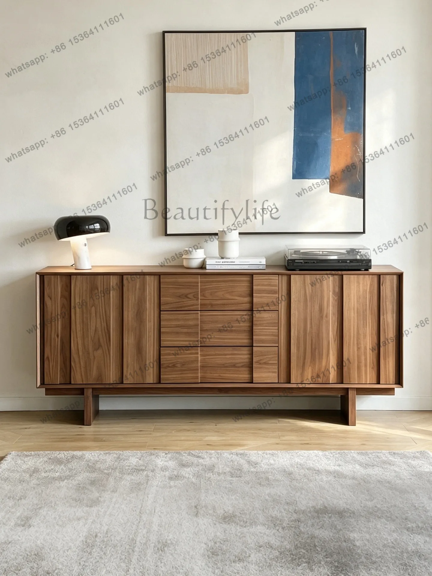 XX. Solid wood black walnut color household living room storage storage wall storage cabinet