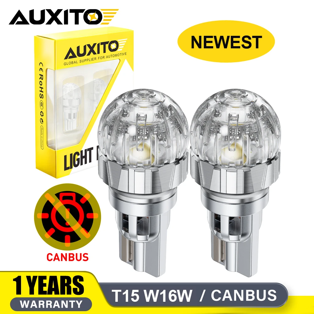 AUXITO 2x T15 W16W LED Rear Back-up Light Bulbs Canbus 6500K White 906 912 921 LED Reverse Light 360° Lighting Super Bright 12V