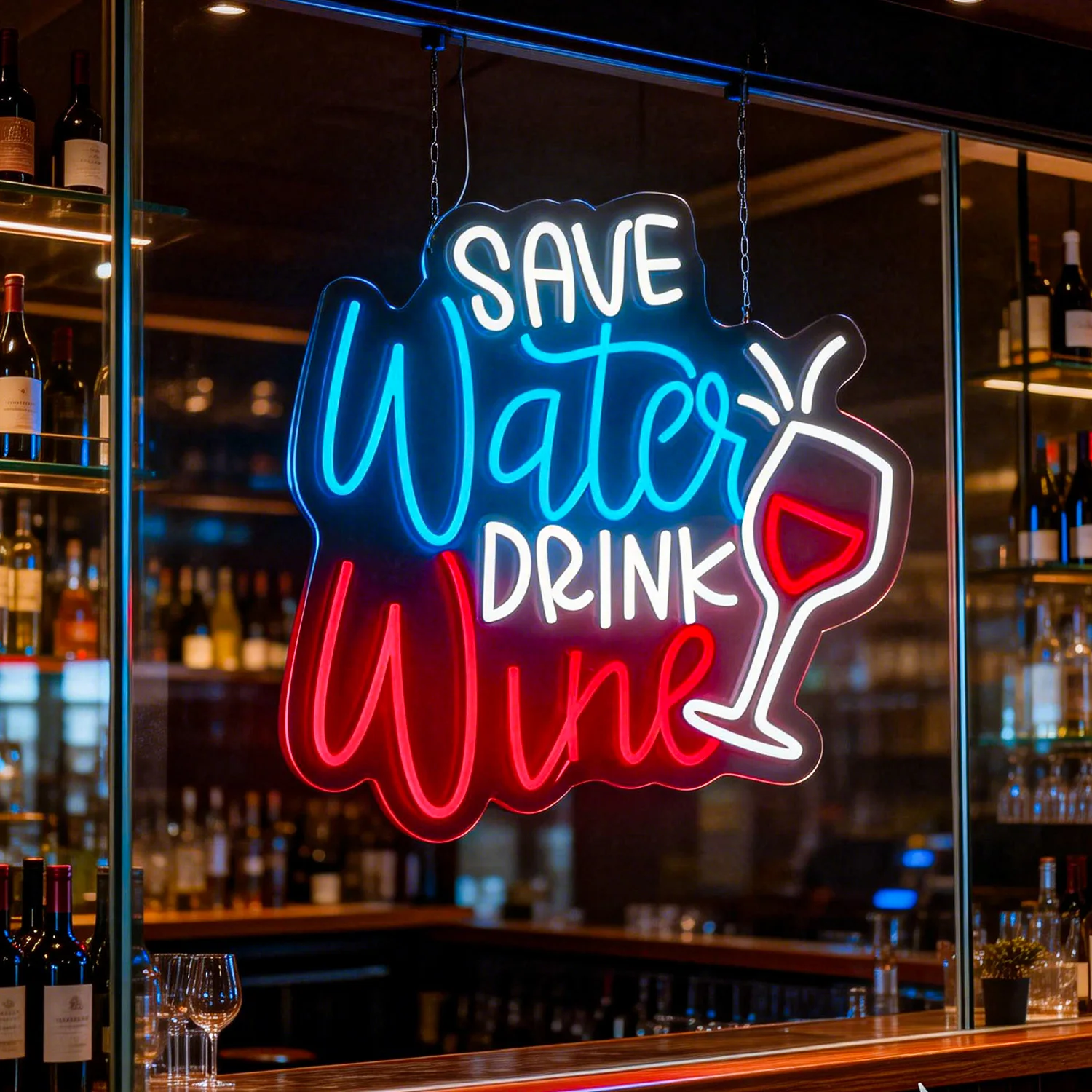 

save Water Drink Wine Neon Sign Creative LED Light Fixture for Home Decor Bar Decor