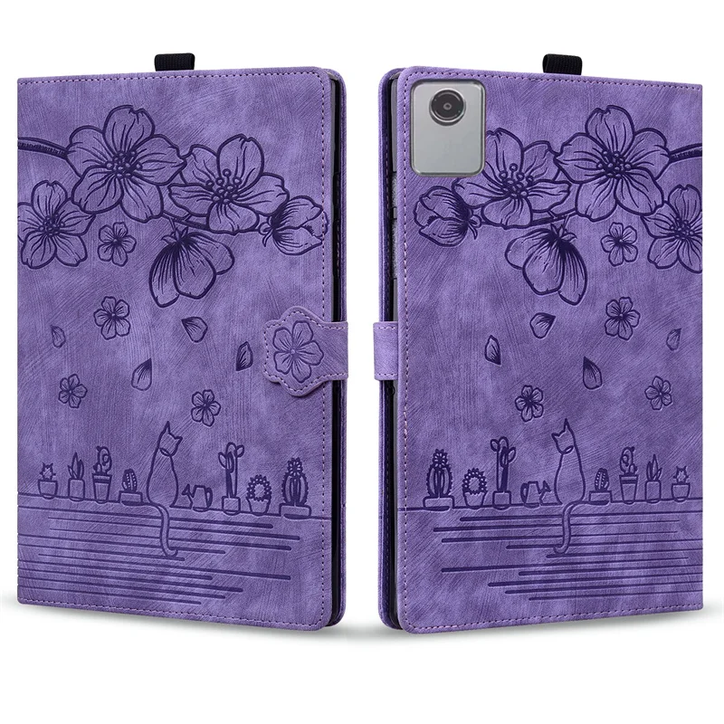 Gefenis Funda For Lenovo Xiaoxin Pad 2024 Case 3D Embossed Flower Cat Wallet Tablet For Lenovo Tab M11 M 11 Inch Tb330fu Tb331fc