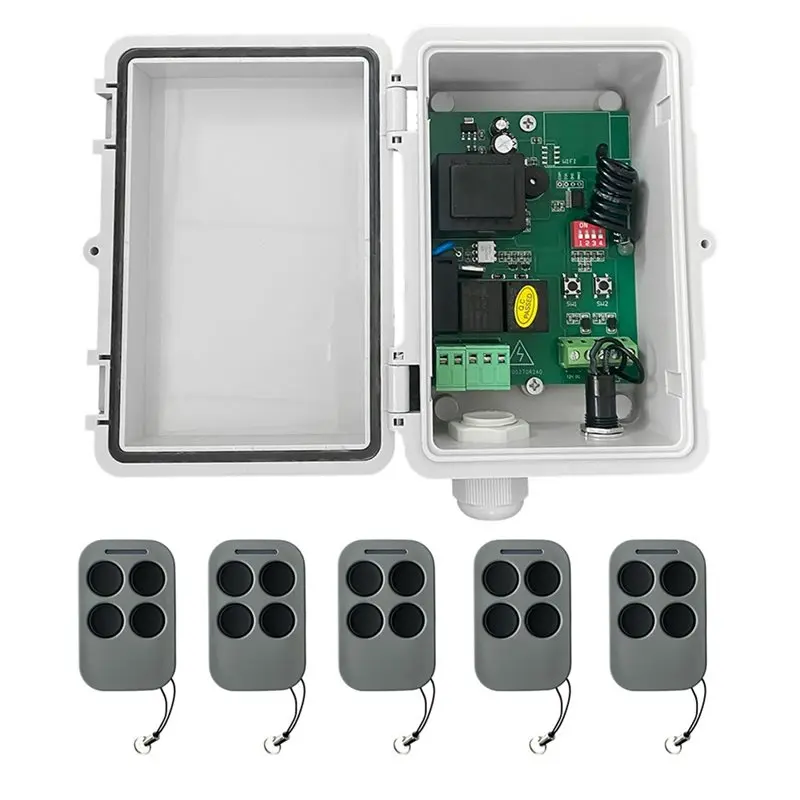 DT21 AC220V Roller Shutter Control Board Tubular Motor Receiver + 5 Remote Controls for Garage Door Opener Gate