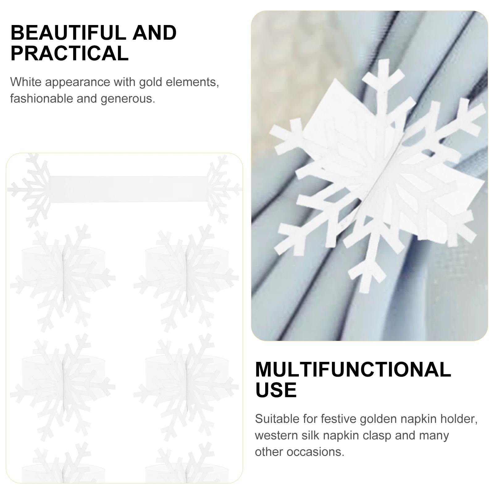 

25pcs Snowflake Rings Christmas Paper Table Decor Ring Set Holiday Party Decoration White Serviette Holders For Dinner