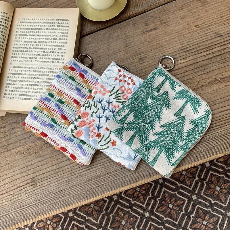 Женский японский модный кошелек в стиле Харадзюку, хлопково-льняной мини-кошелек с вышивкой и хранилищем для губной помады и наушников для девочек