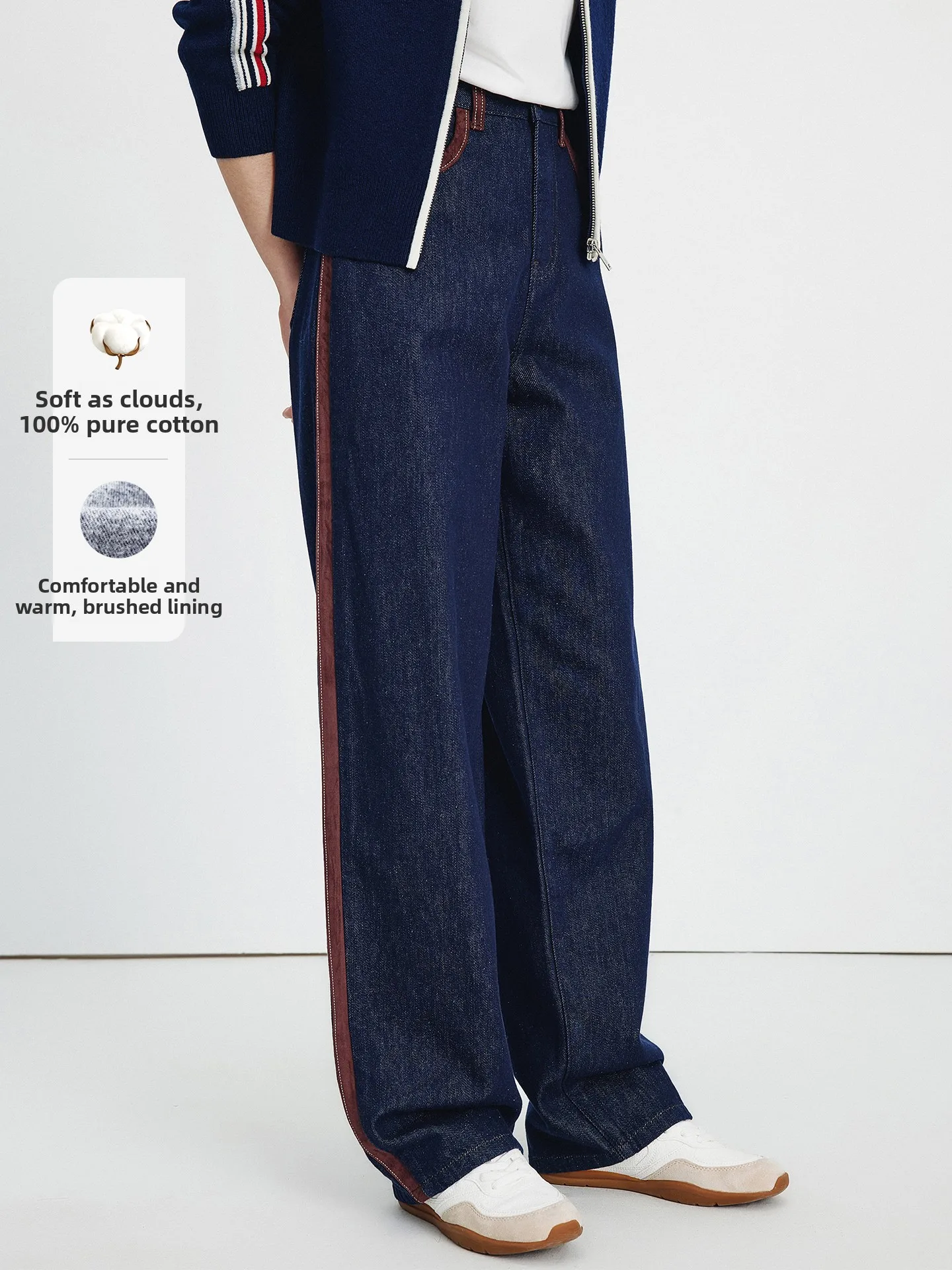 

Navigare Pure Cotton Casual Straight Leg Jeans Women's Autumn New Style Wear-resistant Fading Natural Waist Zipper Closure