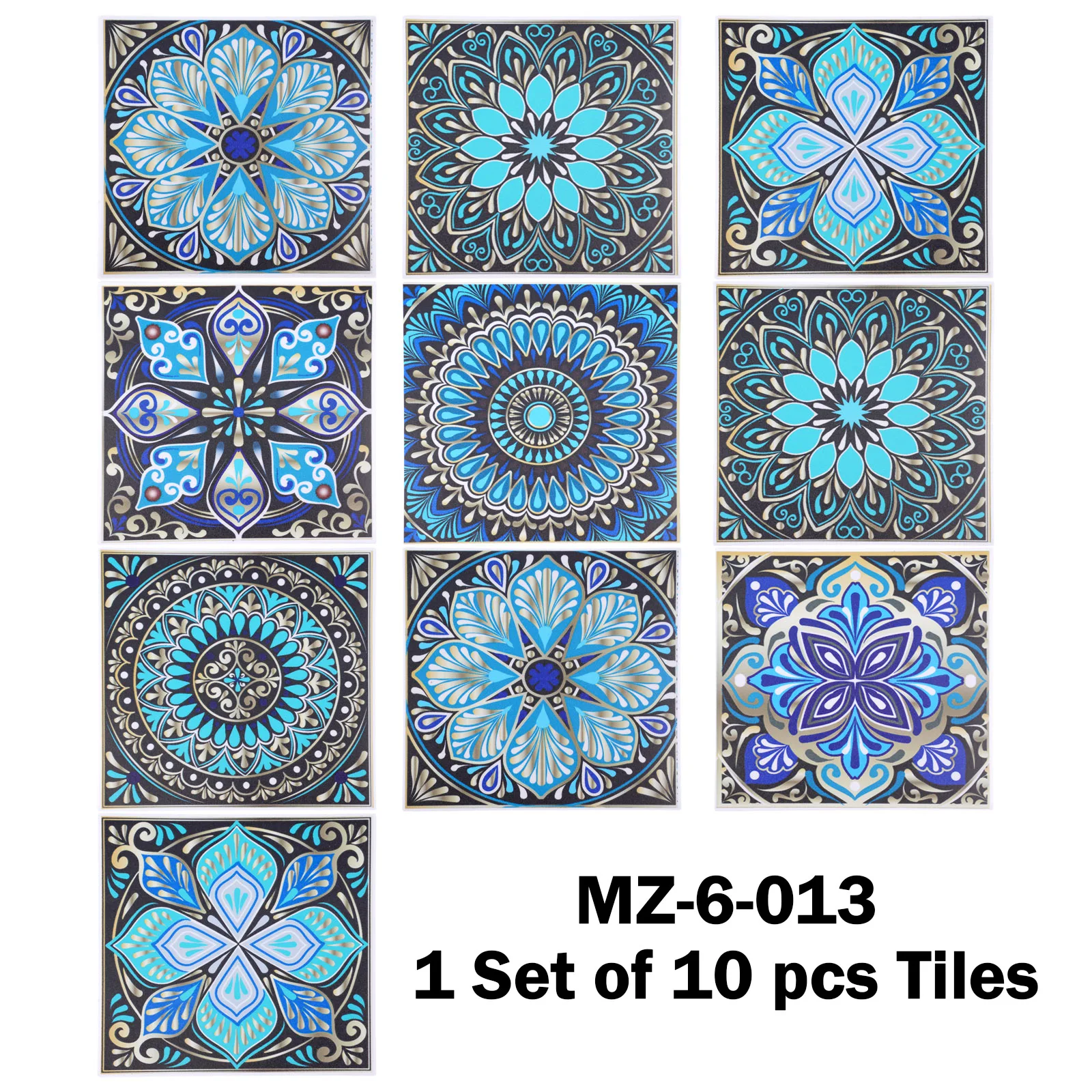 Aesthetic Upgrade Set of 10 Colorful Water Resistant Vinyl Tiles with Beautiful Mandalas Designed For Kitchens & Baths