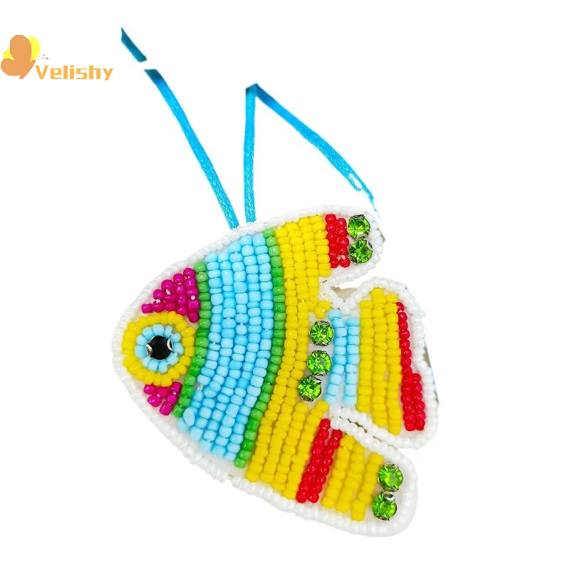 1 Piece Turtle Shell Applique Patch Crystal Clownfish Sequin Handmade Beaded Clothing Sew On Patches Hanging Rope Bag Pendant