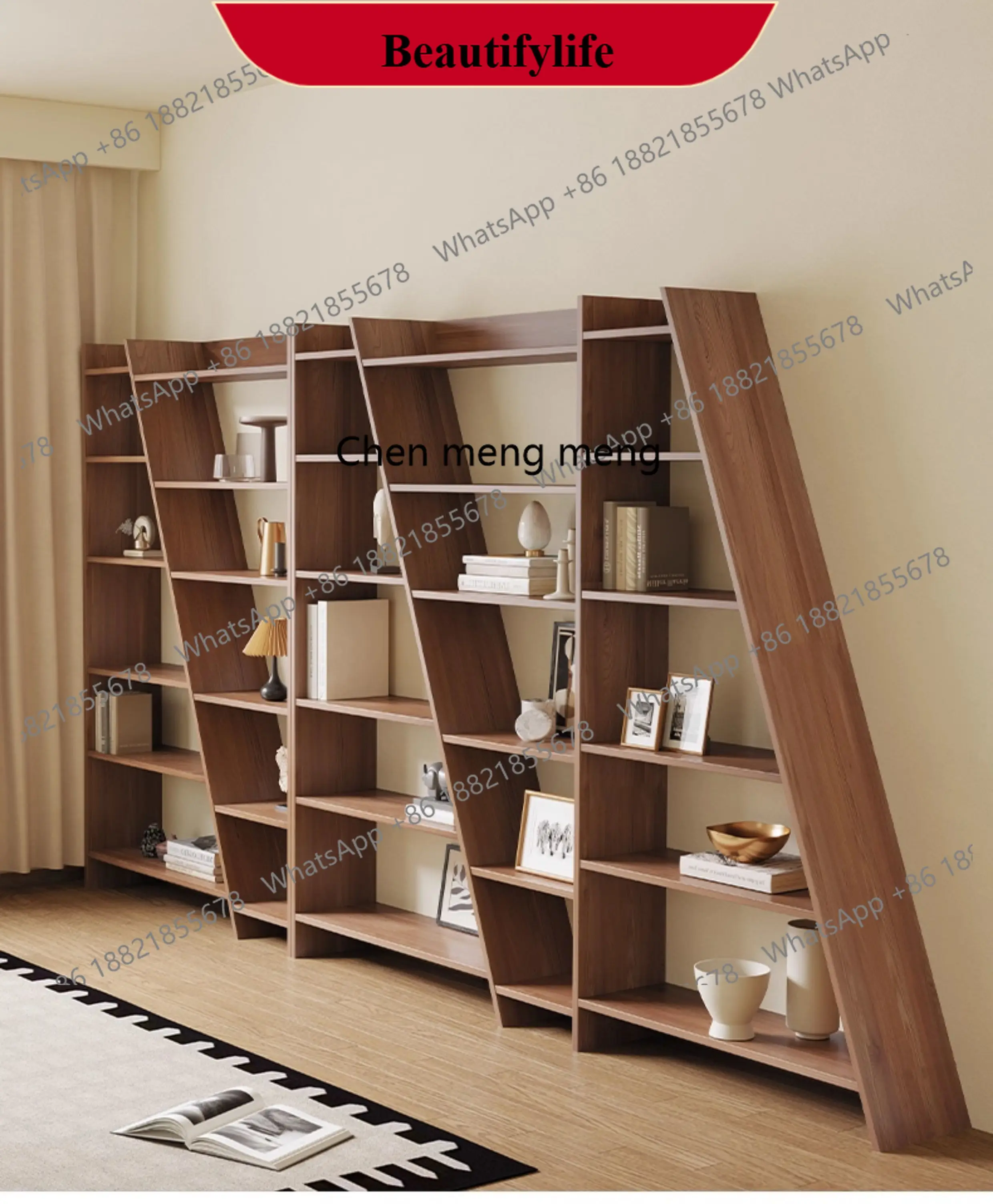 z183 Integrated wall shelf study home floor shelf modern simple combination walnut display shelf