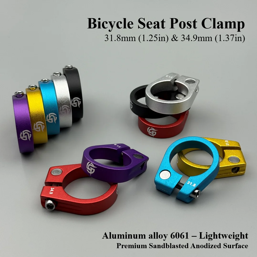 1Pc Aluminum Alloy Bike Seat Post Clamp - 31.8mm & 34.9mm, Fits Seat Post Diameters 27.2/28.6/30.4/30.8/30.9/31.6mm, Sandblasted