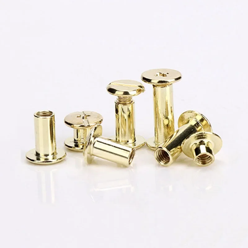 10pcs Metal Light Gold Binding Chicago Screws Nails Long Studs Rivets Leather Craft Hardware Accessories Rod Length 4~125mm