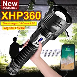 Super XHP360 linterna Led más potente XHP360 luz de antorcha de alta potencia recargable linternas tácticas 26650 lámpara de Camping Usb