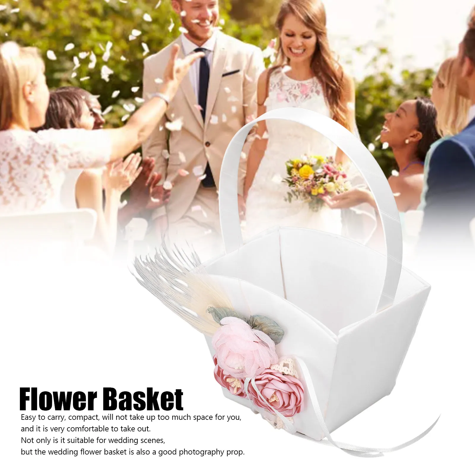 Flower Basket Portable Wedding Bridesmaid Flower Girl Hand Held Flower Basket Photography Props Wedding Supplies