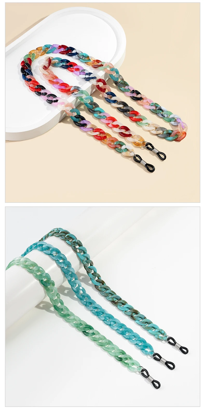 1ps Acryl Mehrfarbige Brillenkette Sonnenbrillenband Anti-Rutsch-Lanyard Halsseil Brillenzubehör – Detail 7