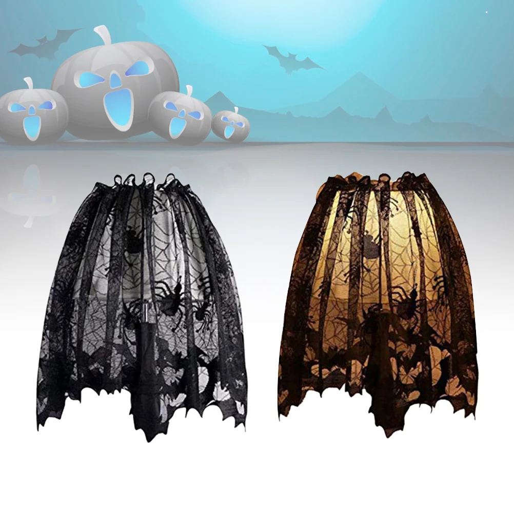 2 Pcs Spider Web Table Runner Lamp Shades Light Covers Lampshade Halloween Curtain Decorate