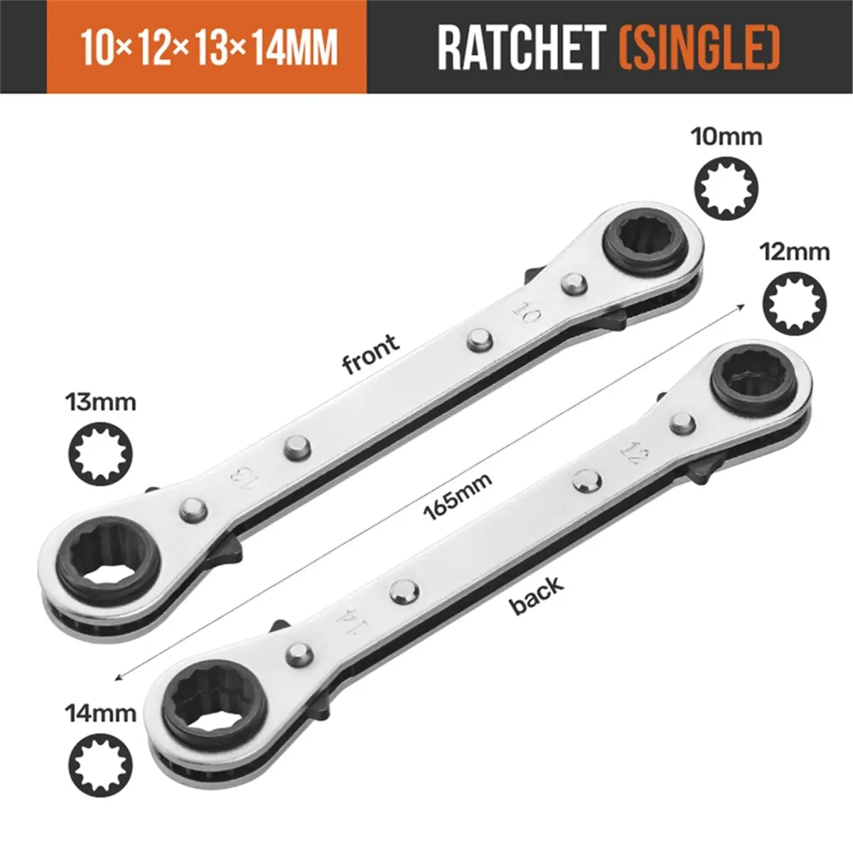 Workshop Gear 4-in-1 Quad-Size Ratchet Wrench Multi-Head Adjustable Socket Spanner Professional -V Steel Hand Tool 10-14