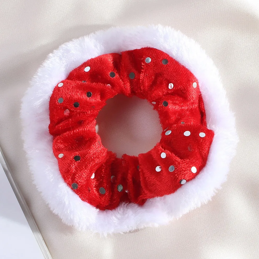 Veludo de pelúcia natal corda de cabelo alta elasticidade neve ano novo cabelo scrunchies rabo de cavalo titular glitter feminino anel de cabelo