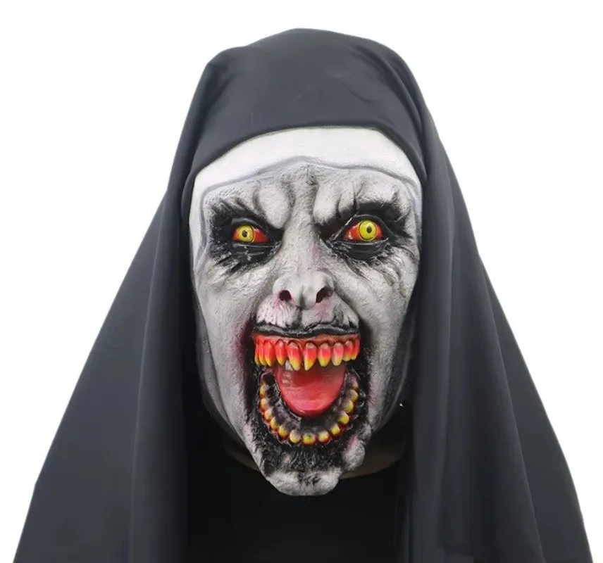 

The Horror Scary Nun Latex Mask Headscarf Valak Cosplay for Halloween Costume Face Masques with Headpiece HH22-299