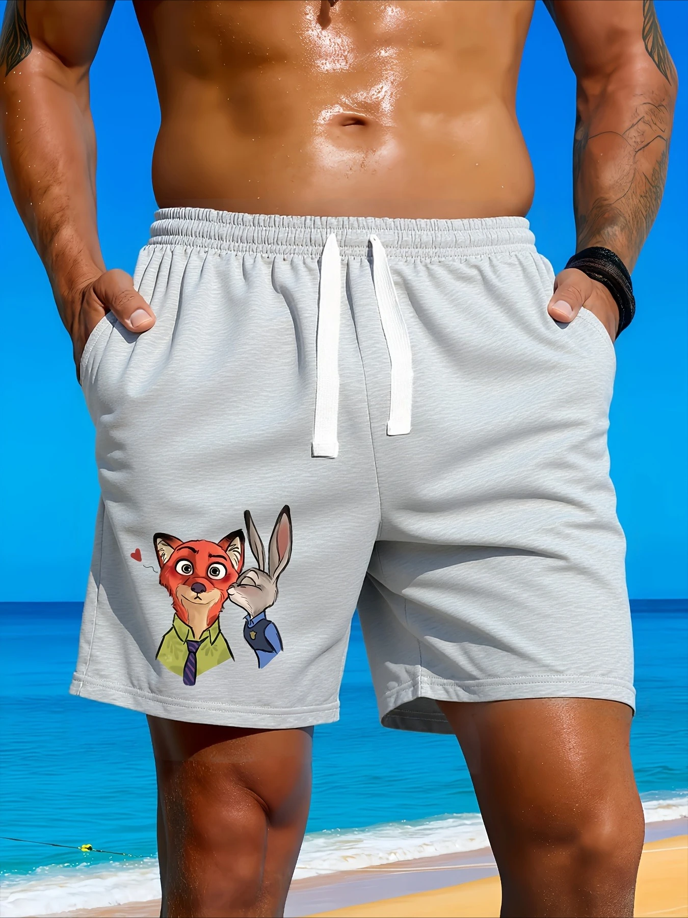 2025, neue Animal City Herren-Shorts mit verstellbarem Kordelzug, lässige Shorts, atmungsaktive Shorts, geeignet für Sommer, Strand und Outdoor-Bekleidung