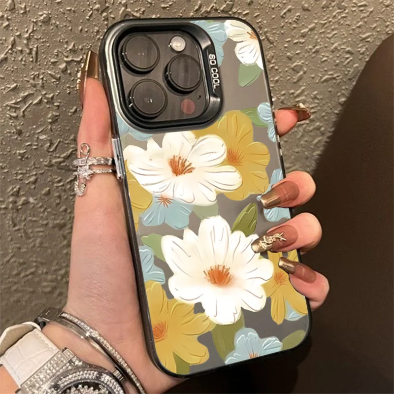 Flower Matte Laser Phone Case For Samsung Galaxy S24 S23 FE S22 S21 Ultra Plus A14 A34 A33 A54 A53 A52 A55 Lens Protect Cover