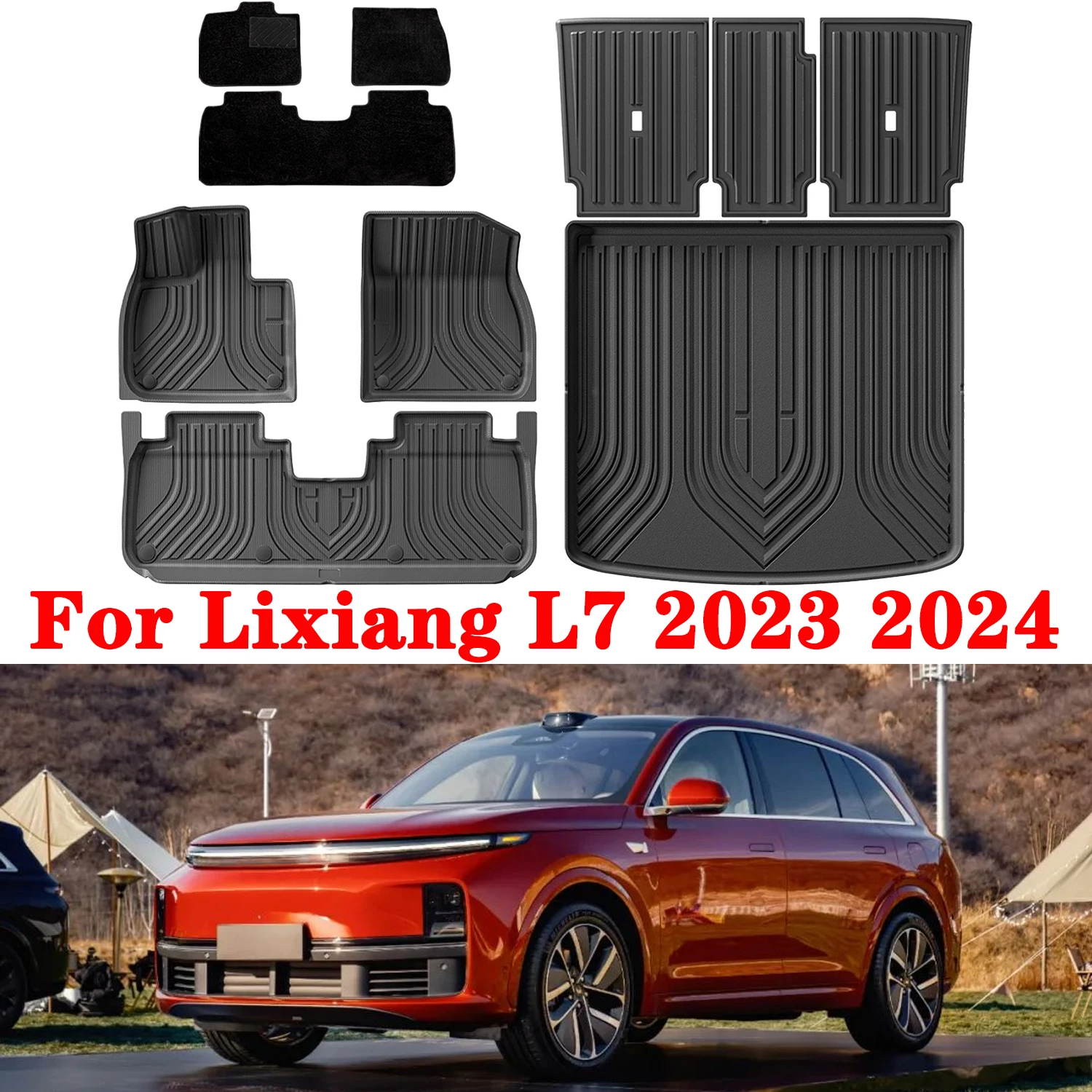 For Lixiang L7 2023 2024 Floor Mats Cargo Liner, Waterproof Anti-slip Trunk Mat TPE Foot Pads Left Hand DrIve