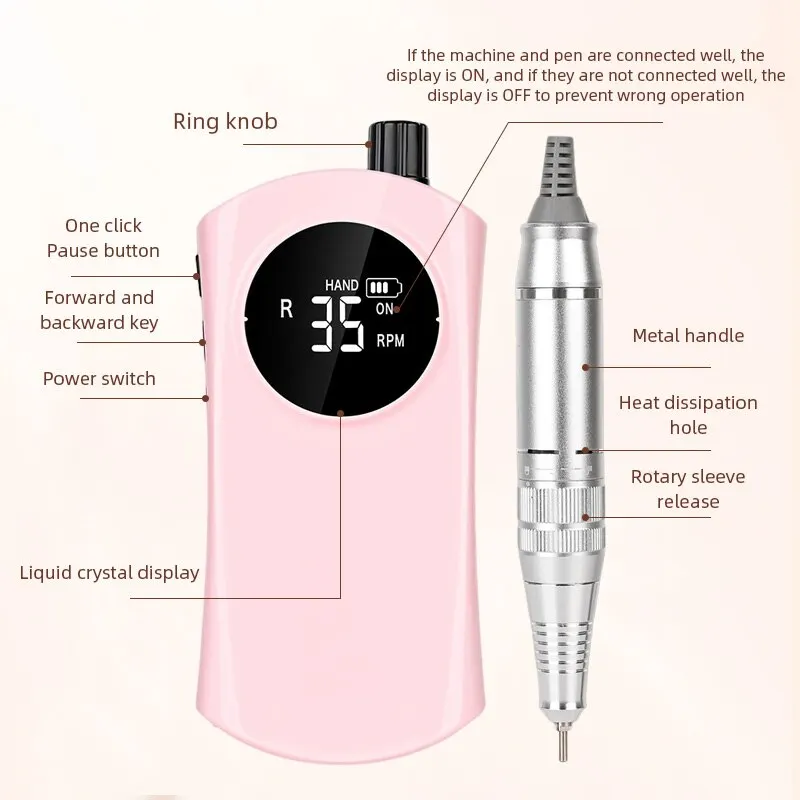 35000RPM Portable Electric Nail Drill Machine With LCD Display Nails Sander Rechargeable Manicure Machine