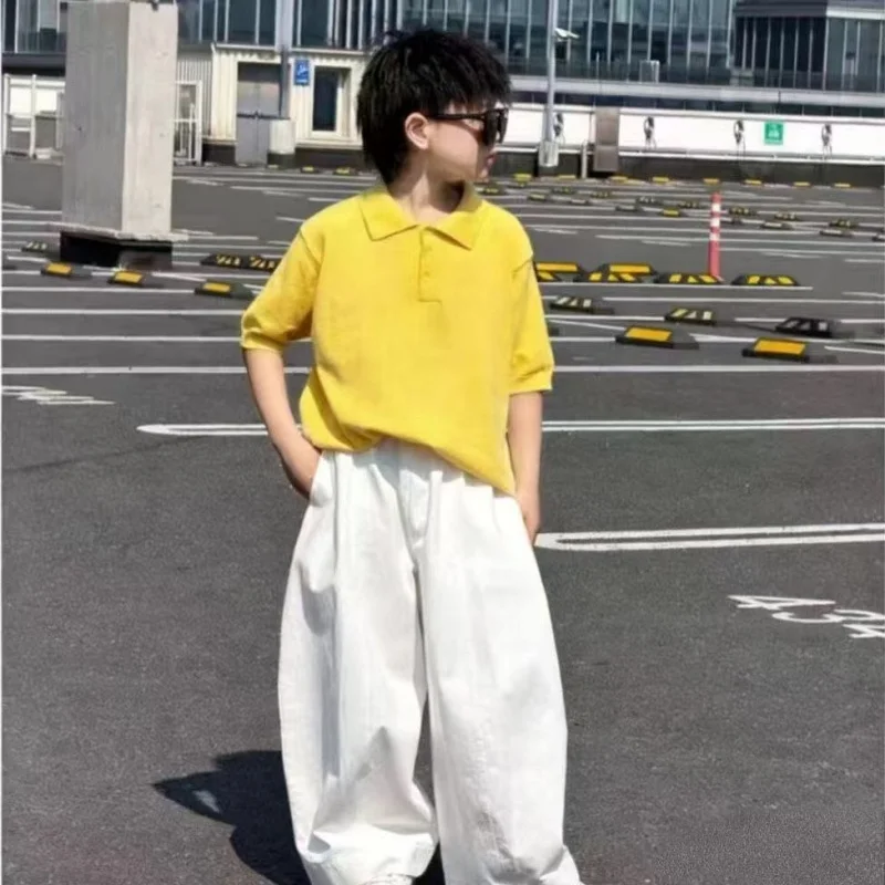 Boys' Spring/Summer Set New High end Short Sleeved Polo Shirt Breathable Versatile Korean Edition Casual Pants Two Piece Set