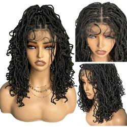 Synthetic 4x4 Lace Front Braid Wig 14inch Curly Faux Locs Dark Burgundy Large Parting Space Twist Dreadlock Wigs for Black Women