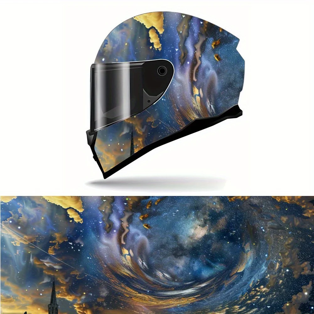 

Swirling Blue Galactic Fantasy Helmet Vinyl Wrap, Waterproof Decals for Motorcycle Bike Helmets, Universal Fit，Personalized Moto