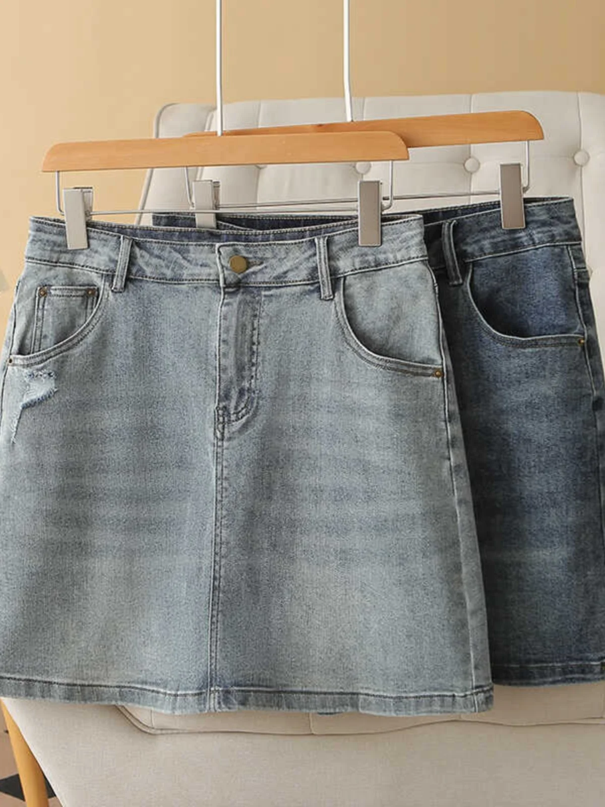

High Waist Denim Skirt plus Size Women's Summer New Style Slimming Hole A-Line Short Skirt Korean Style Polyester Fiber