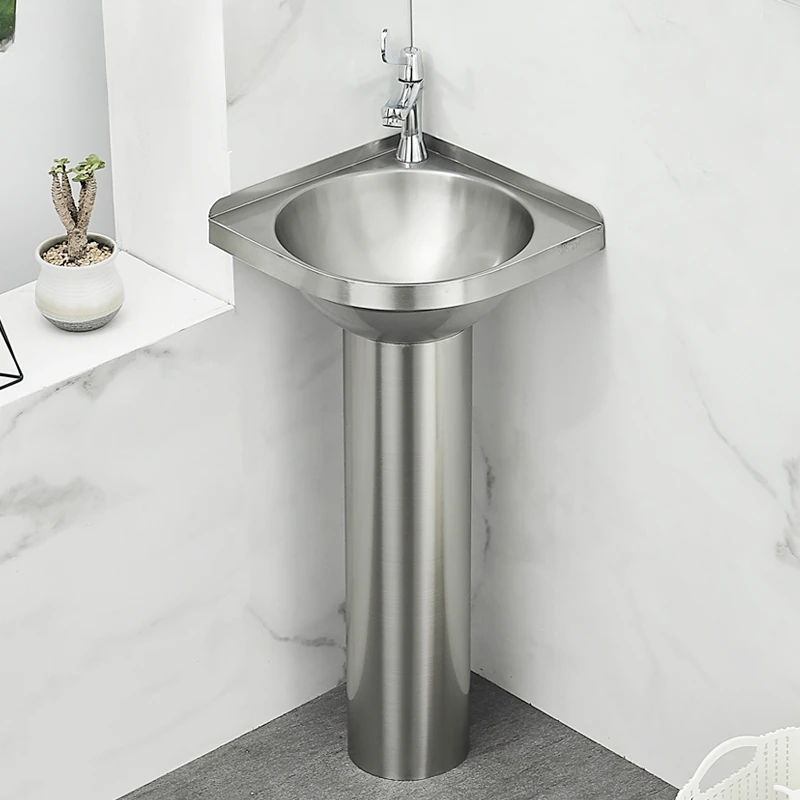 Triangle basin 304 stainless steel column basin small apartment wash basin wall mounted floor type triangle washbasin