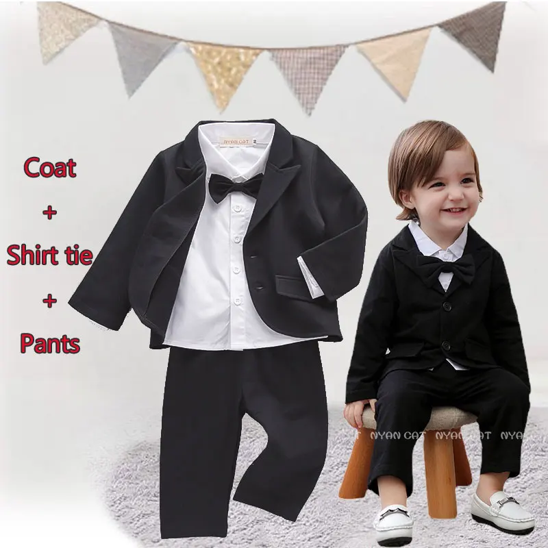 Gentleman Boss Baby Clothes Kids Boy Suit Set Kids Shirt Pants with Blazer Coat New Born for Boys Birthday Formal Wedding Party