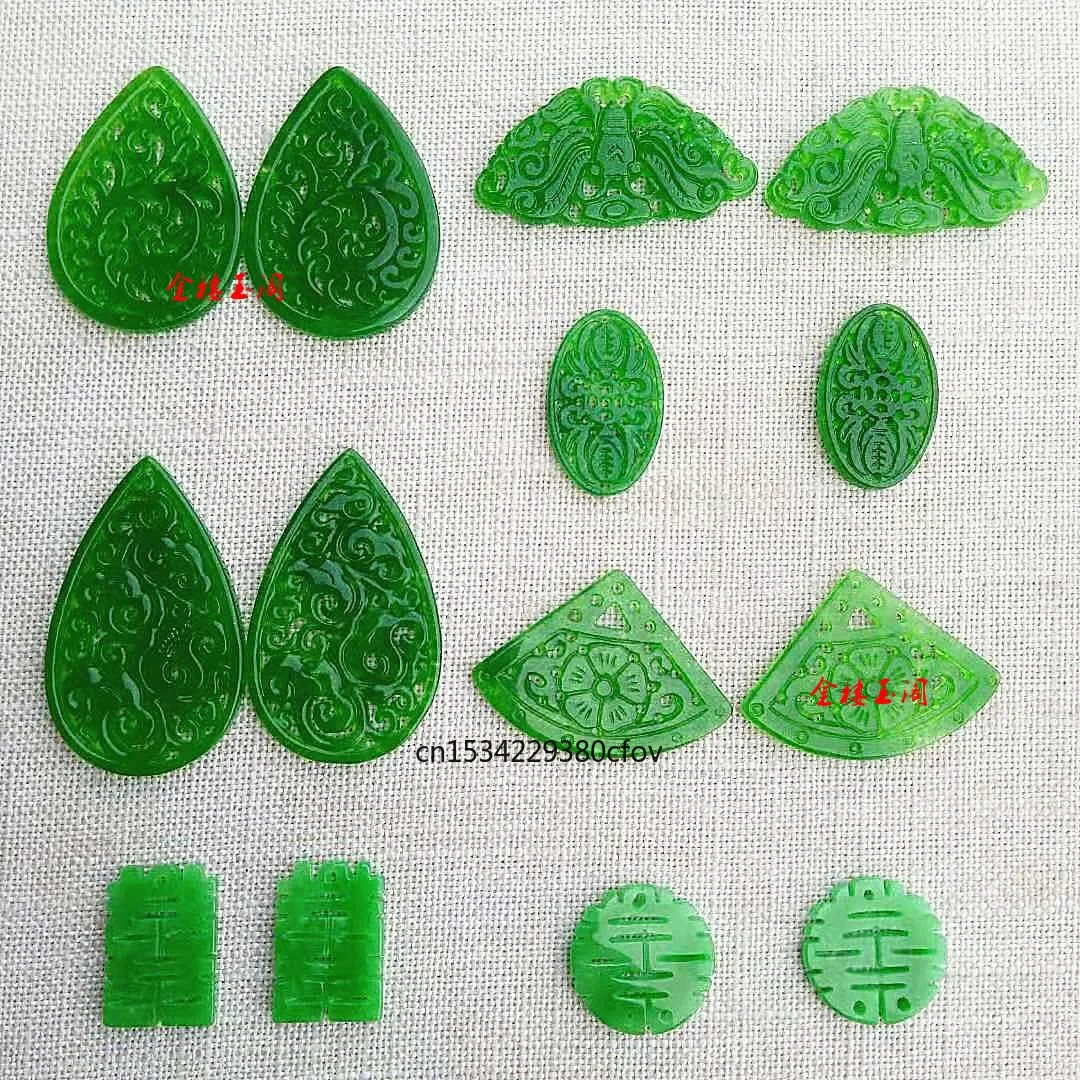 

1pc Natural A Green Jade Beads DIY Pendants Earrings Charm Jadeite Jewellery Fashion Accessories Amulet Gifts for Women Men