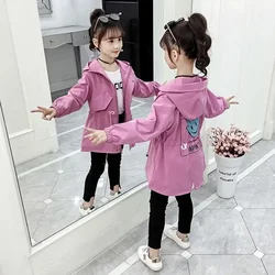 Girl's Autumn Trench Coat 2023 New Children's Spring Hooded Jacket 2 3 4 5 6 7 8 12 Years Old Kids Clothes Teenager Windbreaker