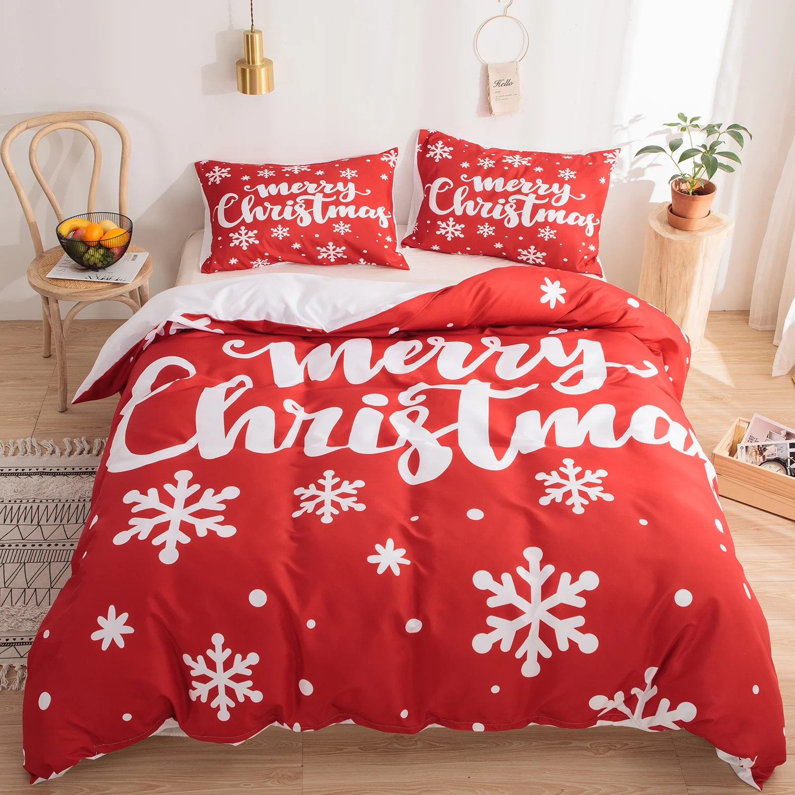 Christmas Cover Sets for Bed White Snowflake Bedding Comforter  Set Merry Christmas Bedding Set Christmas Festival