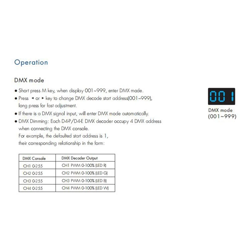 D4-P 4 Channel PWM Constant Voltage DMX &RDM LED Decoder Controller Digital Display XLR3 RJ45 Port DC12-36V Input 8Ax4ch Black