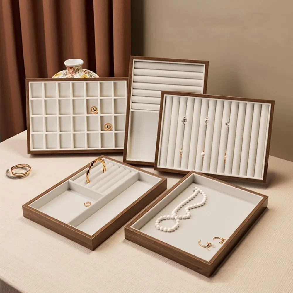 

Simple 28 Grids Wood Rings Tray Velvet Exquisite Ring Earring Holder Jewlery Organizer Necklace Case Jewelry Display Tray Desk