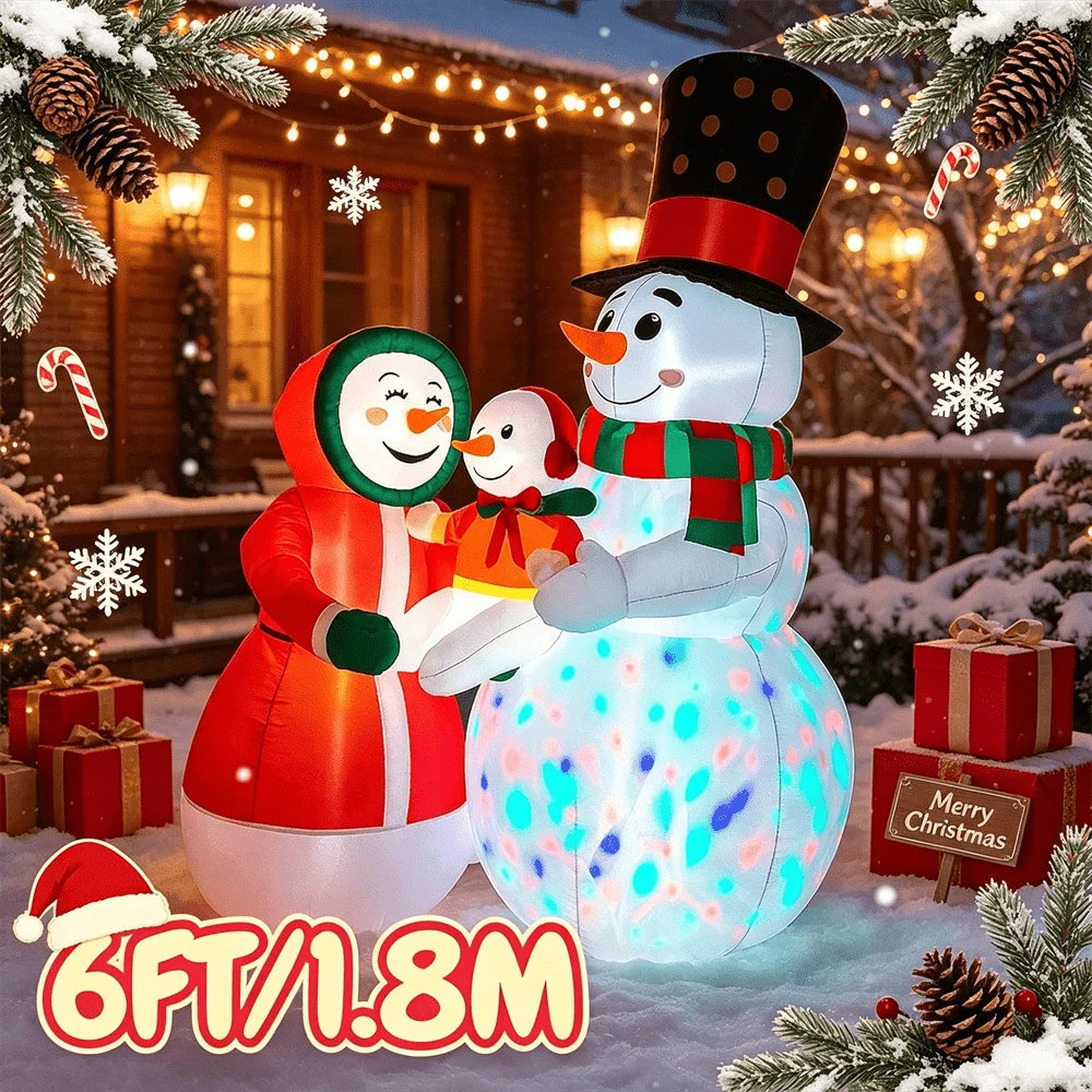Christmas Inflatable Model Snowman Family 5FT Tall Outdoor Yard Decorations with Built-in LED Light for Holiday Xmas Party Decor