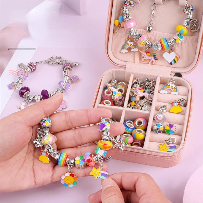 Diy frisado pulseira artesanal brinquedos para a menina 6-13 ano charme jóias fazendo kit europeu usar grânulo colar crianças presente de aniversário