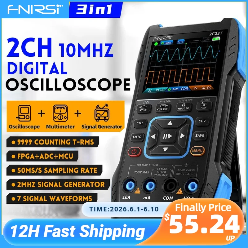 FNIRSI 2C23T 3IN1 Dual Channel Digital Oscilloscope Multimeter +