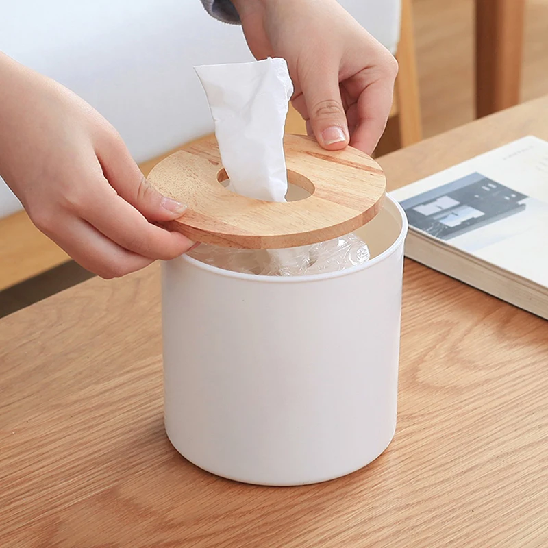 Round Tissue Box Bamboo Wood Drawer Napkin Box Toilet Roll Holder Storage Box Roll Paper Box Living Room Toilet Roll Paper Box