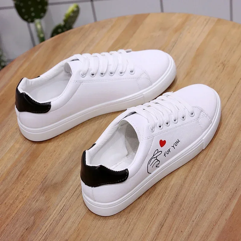 Women\'s Sneakers Leather Shoes Spring Trend Casual Flats Sneakers Female Fashion Comfort White Vulcanized Platform Shoes Lace-up