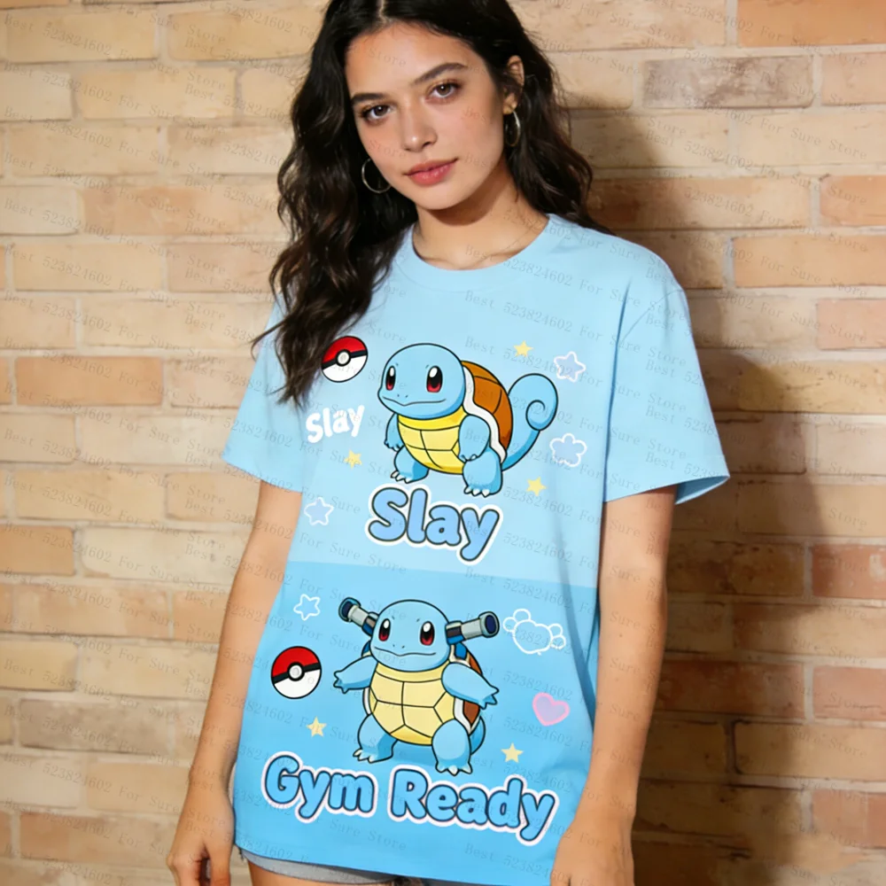 Pokemon Bedrukte T-shirts Vrouwen Kawaii Squirtle Charmander Pikachu Tees Casual Korte Mouw Oversized Tops Zomer Y2K Streetwear