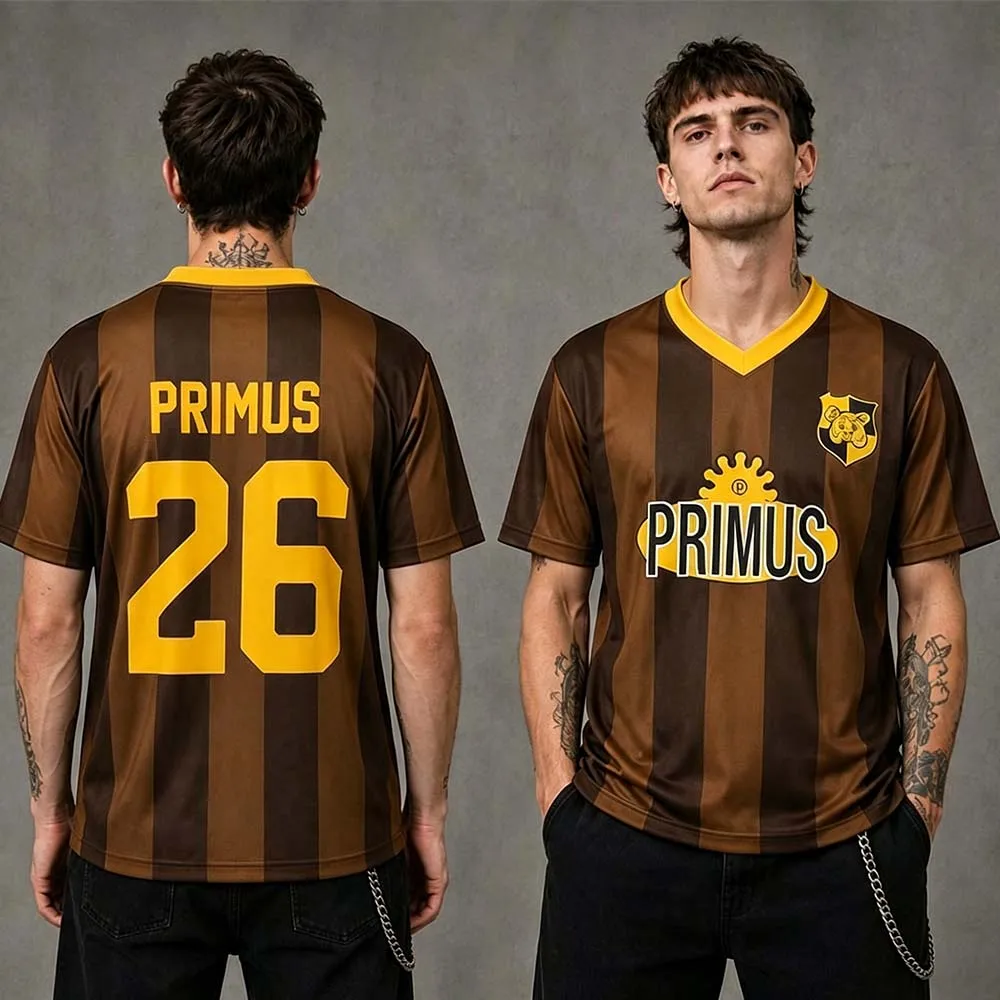 Primus Europe and UK 2026 Tour Merch Football Jersey Men Women Soccer Tees Short Sleeve V-neck Fashion Loose T-shirt Print Tops