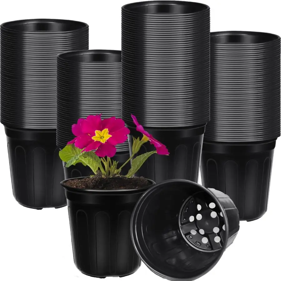 

100 шт. гибких горшков для рассады объемом 2 галлона, мягкие пластиковые кашпо для пересадки растений с дренажными отверстиями для посадки
