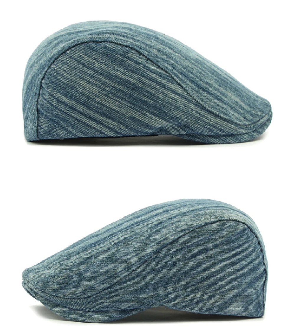 HT4724 Plus Größe Berets für Männer Frauen Neue Gewaschen Denim Baskenmütze Hut Einstellbare Ivy Flache Kappe Männlich Weiblich Frühling Herbst Baskenmütze Kappe – Detail 12