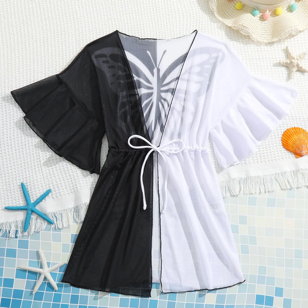 Kids Girls Beach Cover Up Butterfly Girl Dress Tunic Pareos Bikinis Cover Ups Swim Kimono Robe Plage Beachwear Sundress Biquini