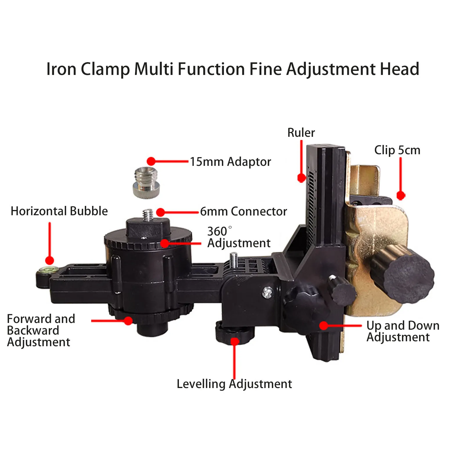 Adaptador de herramienta de nivel de soporte de ajuste fino ABS ajustable y hierro buena compatibilidad Base de nivelación de poste telescópico para edificios