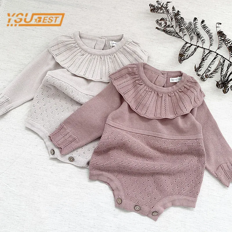 Newborn Baby Girls Long Sleeve Pure Color Knit Rompers Children Jumpsuit Autumn Infant Cute Kids Baby Girls Clothes Rompers