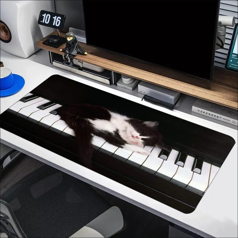 Calico Cat Sleeping Piano Daisy Sheet Music Large Gaming Mouse Pad XXL Desk Mat Non-Slip Stitched Edge for Music Lover Mat