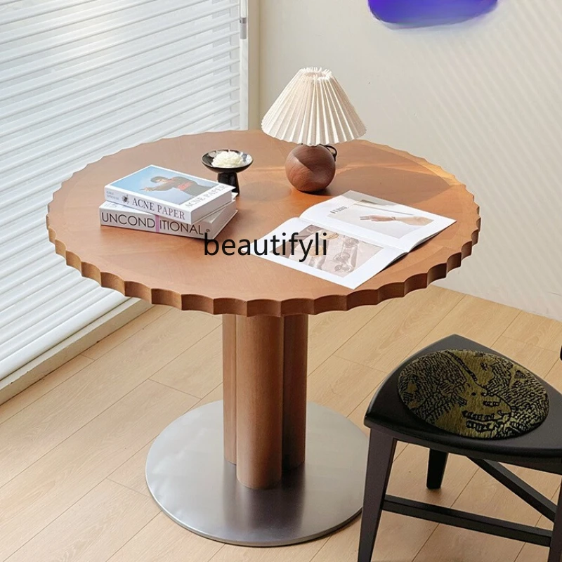 

Round table medium antique solid wood round dining table log style round household cherry wood table